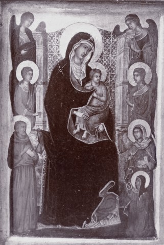 Anonimo — Maestro di Città di Castello - sec. XIV - Madonna con Bambino in trono tra san Francesco d'Assisi, sant'Agnese e angeli — insieme